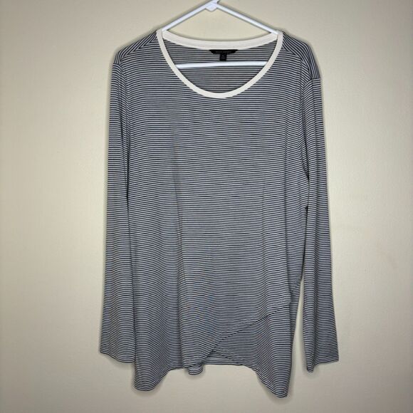 Banana Republic Womens Long Sleeve Stripped Tee Shirt Black & White XL - Picture 1 of 7